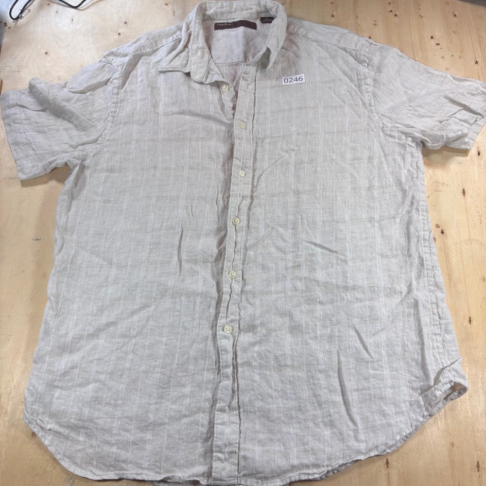 Perry Ellis Men's XXL Linen Cotton Striped Short Sleeve Button Down Beige